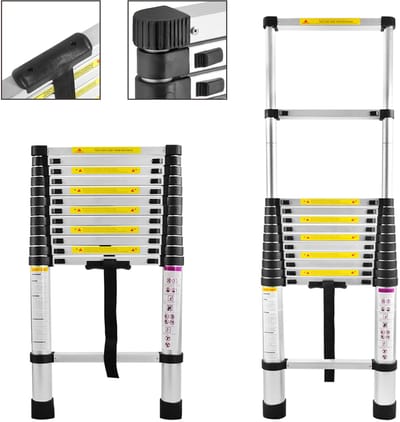 Telescopische Ladder - 3,8M Telescopische Vouwladder - Aluminium - Geschikt voor Particulier en Professioneel Gebruik - Telescopische Vouwladder - Max. Belasting 150 kg