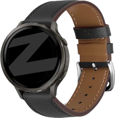 Bandz Leren bandje 'Deluxe' 20mm geschikt voor Garmin Vivoactive 6 / 5 / 3 / Vivomove / 3 / HR / Style / Luxe / Sport / Trend / Forerunner 645 / 570 / 245 / 170 / 165 / 70 / 55 / Venu / SQ / SQ2 / 2 Plus / Approach S12 / S40 / S42 / S44 - Zwart