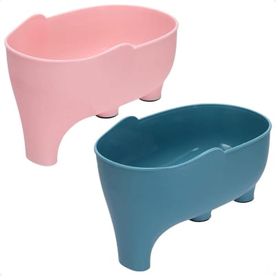 Keuken Afvoermand - Gootsteen Organizer - Groente Fruit Wassen - Leuk Olifant Design - 22x10x14 cm - Blauw Roze