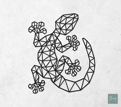 Laserfabrique Wanddecoratie - Geometrische Gekko - Large - Zwart - Geometrische dieren en vormen - Houten dieren - Muurdecoratie - Line art - Wall art