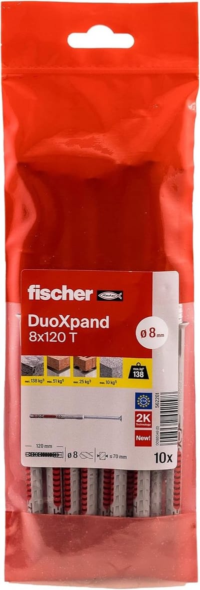 Universele pluggen - Bevestigingspluggen - Sterke verankering - Materiaalspecifieke spreiding - 8 x 120 mm - Rood