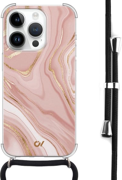 Casevibes - Telefoonhoesje met koord - Geschikt voor Apple iPhone 14 Pro - Rose Marble - Roze -