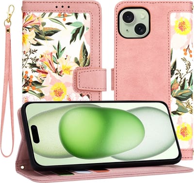 Hoesje geschikt voor Apple iPhone 15 Plus - Techsuit FlipCraft Book Wallet Case met koord - Sweetheart Pink