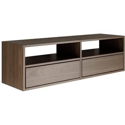 Selsey Framme – zwevend tv-meubel met twee kleppen en open vakken, notenhoutkleur, 100 cm