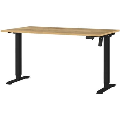 Bureau Athen, elektrisch in hoogte verstelbaar, rechthoekig, T-poot, bedieningspaneel met geheugen, B 1400 x D 800 x H 720-1190 mm, Navarra eik/zwart