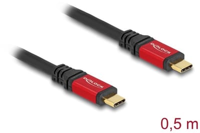 Delock USB 20 Gbps Cable USB Type-C™ male to male PD 3.0 100 W E-Marker 0.5 m red metal