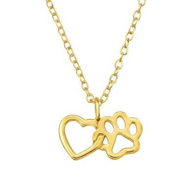 Zilveren gold plated ketting met hanger hond poot hartje | goudkleurig dier hond kat ketting | ketting dames zilver | sieraden vrouw | Zilverana | Sterling 925 Silver (Echt zilver)
