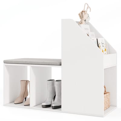 COSTWAY Schoenenbank, schoenenrek met zitvlak en zijdelingse opbergruimte, entree bank met afneembaar zitkussen, voor hal, woonkamer, slaapkamer, wit