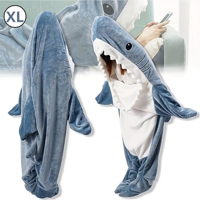 Bovista Hoodie Deken Met Mouwen - Knuffeldeken - Plaid - Fleece Blanket - Dames - Heren - Kinderen - Knuffeldeken - Onesie - Extra Zacht & Warm - Haai - Maat XL