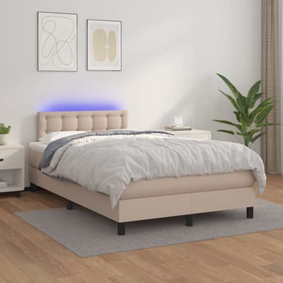 vidaXL - Boxspring - met - matras - en - LED - kunstleer - cappuccinokleur - 120x200cm