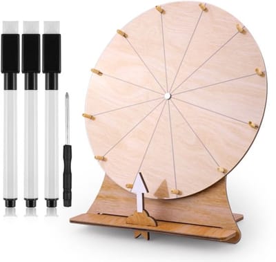 Dailygoods- Spinnewiel Houten 30cm - Prijzenwiel - Roulettewiel - Spinner voor Bruiloft - Verlovingsfeest - Inclusief Markerpennen