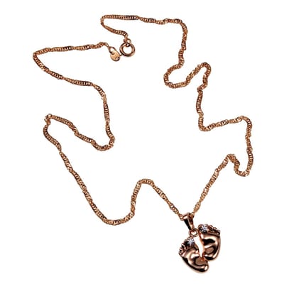 Ketting met Hanger Dames - Rose Gold Plated - Halsketting Set - Rope Oval Ketting met Babyvoetjes
