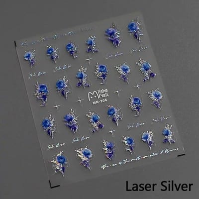 Goud Zilver Roze Blauw Roze Bloemen 3D Zelfklevende Nail Art Decoraties Stickers Mode DIY Manicure Decals