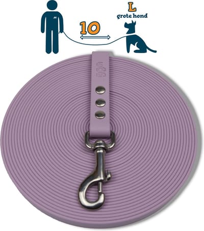 Miqdi BioThane® Sleeplijn 10 meter – zonder handvat – L/XL (19 mm) – lila – waterdicht & sterk