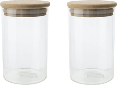 Set van 2x stuks voorraadpotten/bewaarpotten 500 ml glas met houten deksel - Voorraadbussen