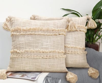 BIRDWING| Decoratieve sierkussenslopen 25 x 25 cm, zachte boho katoenen bankkussens kussenslopen voor thuis, set van 2, beige kleur