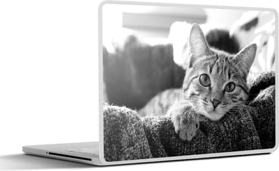 Laptop sticker - 17.3 inch - Kat liggend in mand - zwart wit - 40x30cm - Laptopstickers - Laptop skin - Cover