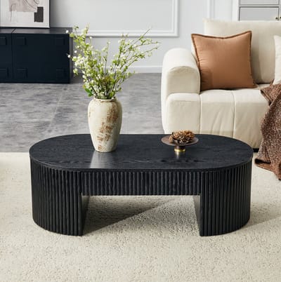 STILVORA Salontafel - Ovale Koffietafel Met Opberglade En Rillen Design - Voor Woonkamer Bij Bank - MDF - 105x54x38 Cm - Zwart