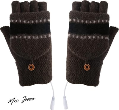 Mrs. JonesUSB verwarmde handschoenen- winter handen warmer handschoenen verwarming breien handschoenen halve vinger verwarmde handschoen met vinger cover voor kantoor werk typen fietsen vissen skiën. .