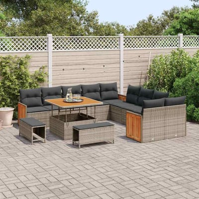 vidaXL - Tuinbank - Set - 17 - st - 12-Aantal - zitplaatsen - Grijs - poly - rattan