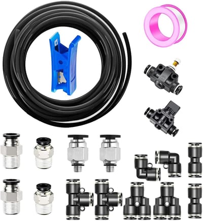 Dailygoods- Luchtslang 10 meter - Polyurethaan (PU) - 8 mm OD / 5 mm ID - Hoge flexibiliteit - Inclusief stekkerset - Zwart - Persluchtslang