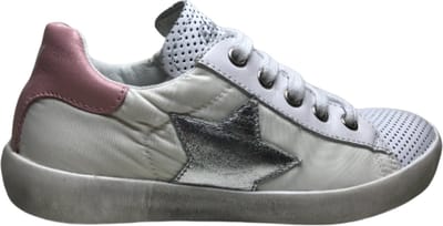 Naturino Mt 29 veter/rits zilveren ster lederen/nylon sneakers Annie Wit Roze