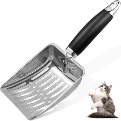 Ynkkvre - Kattenbakschep - Poepschepje - Kattenbakschepje - Gaasschep - RVS design met antislip handgreep - Extra groot zeefoppervlak 20x14cm - 3mm perforaties voor optimale filtering - Eenvoudig schoon te maken onder kraan