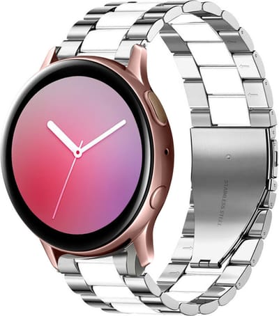 Strap-it Stalen schakel smartwatch bandje - geschikt voor Samsung Galaxy Watch Active / Active2 40 & 44mm / Galaxy Watch 3 41mm / Galaxy Watch 1 42mm / Gear Sport - zilver/wit