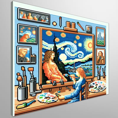 Pixel art relief schilderij | Reliëf van pixelkunst: een meesterwerk in woord en beeld | Kunst - 40x40 centimeter op Canvas | Foto op Canvas