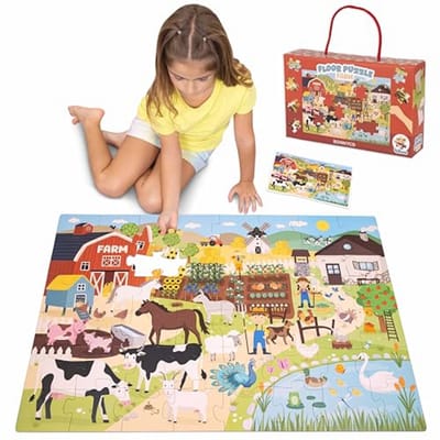 Reuzevloer Puzzel met Boerderijdieren - 48 Grote Stukken Educatieve Puzzel voor Kinderen van 2-8 Jaar