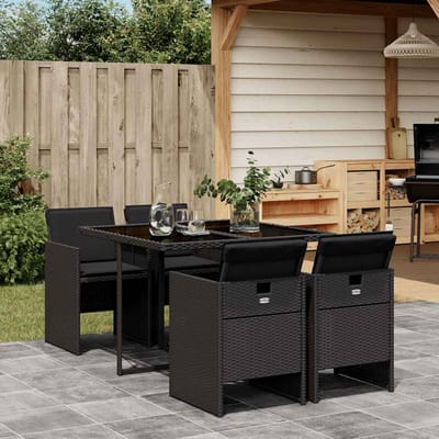 vidaXL - 5-delige - Tuinset - met - kussens - poly - rattan - zwart