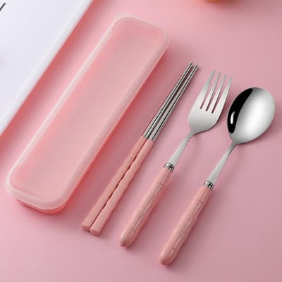 3 stuks/set roestvrijstalen bestekset lepel vork eetstokjes set met doos koffer reisbestek
