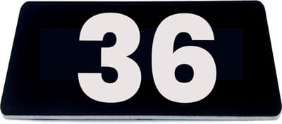 Nummerplaatje 36 - 80 x 50 x 1,6 mm - Zwart/wit - incl. 3M-tape | Nummerbordje - Deur en kamernummer - brievenbusnummers - Gratis verzending - 5 jaar garantie