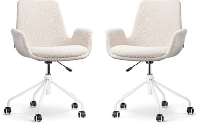 Nolon Nout-Eef Bureaustoelen Set van 2 Bouclé Beige - Stof - Verstelbaar - Wielen - Wit Onderstel - Lage Armleuning - Modern - Design