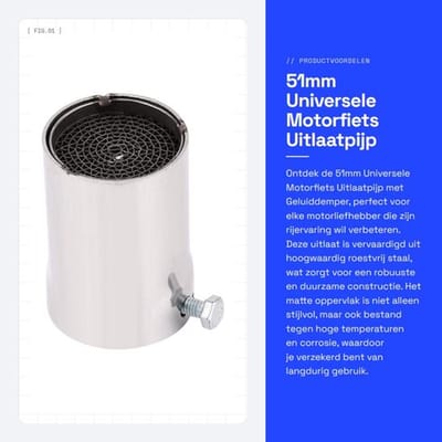 Uitlaatpijp Duurzaam Roestvrij Staal - Geluiddemper - Universele Motorfiets - Vermindert Geluid - Hoogwaardige Kwaliteit - Comfortabele Rijervaring - Uitlaatdemper