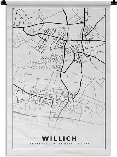 Wandkleed - Wanddoek - Kaart - Willich - Plattegrond - Stadskaart - 120x180 cm - Wandtapijt