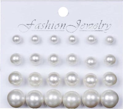 Fako Bijoux® - Oorbellen - Parel - Acryl - Crème - 12 Paar