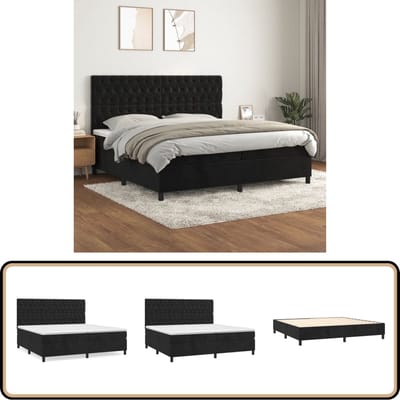 vidaXL - Boxspring - met - matras - fluweel - zwart - 200x200 - cm