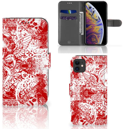 Telefoonhoesje met Naam Apple iPhone 11 Angel Skull Rood