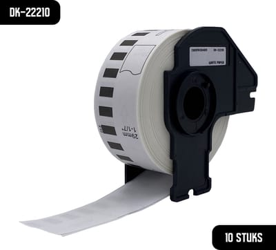 DULA Brother Compatible DK-22210 - Doorlopende labelrol - 10 rollen - 29 mm x 30,48 m - Zwart op wit - Papier