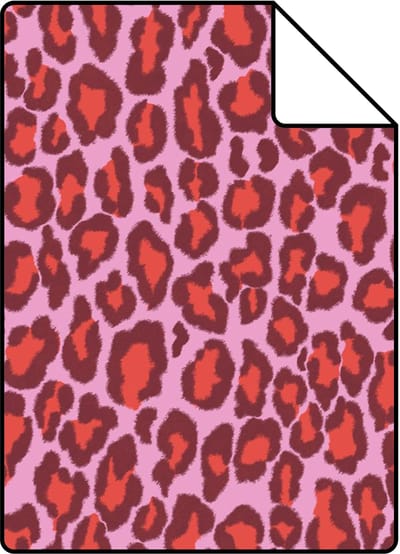 Proefstaal ESTAhome behang panterprint paars en rood - 26.5 x 21 cm - 132201-S