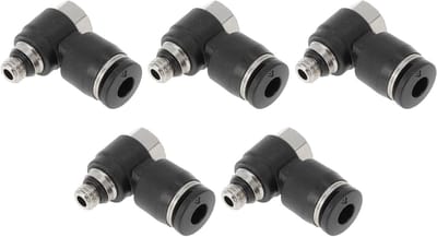 Luchtaansluitingen met Snelsluiting 5/32" Hex Kop voor Luchtleidingen - 5mm/M5 - 5 Stuks Zwart Zilver, Geschikt voor Pneumatische Systemen en Luchtcompressoren