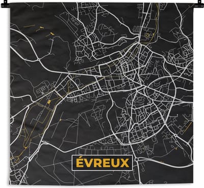 Wandkleed - Wanddoek - Stadskaart - Frankrijk - Plattegrond - Kaart - Evreux - 180x180 cm - Wandtapijt