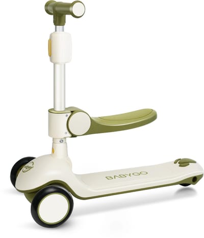BabyGo® 2-in-1 Kinderstep met Zitje - Opvouwbare Step met 3 Wielen - Verstelbare Hoogte - Stevige Stepper voor 2 tot 12 Jaar