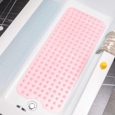 Antislip Badmat voor Bad en Douche - Extra Lange 101 x 40 cm met Zuignappen en Afvoergaten - Machinewasbaar in Helder Roze