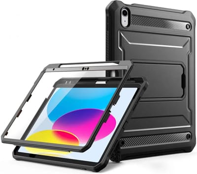 Hoes met Ingebouwde Screen Protector Geschikt voor Apple iPad Air (2020/2022) | Full Protect Cover met Standaard | Beschermhoes Tegen Vallen | Extreme Bescherming | Zwart