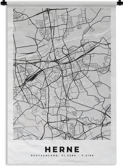 Wandkleed - Wanddoek - Herne - Kaart - Stadskaart - Duitsland - Plattegrond - 120x180 cm - Wandtapijt