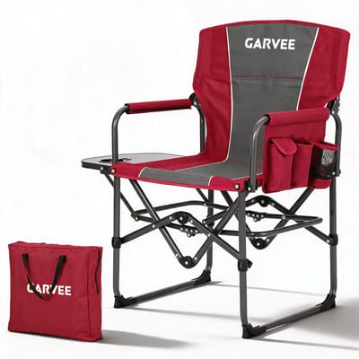 Campingstoel Opvouwbare - 58x51x92cm - Vouwstoel Draagbaar - Visstoel Buiten - Strandstoel - Zijtafel En Zijvak - 180kg Draagvermogen - Voor Camping Strand Picknick Sport - Rood