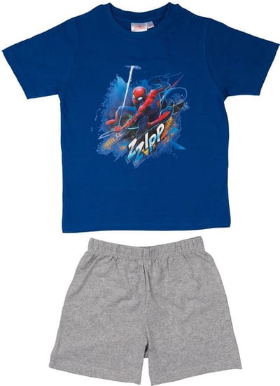 Marvel Spiderman Pyjama / Shortama - Blauw/Grijs - Katoen - Maat 134/140