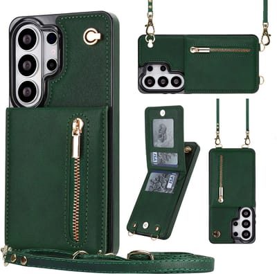 Stravo Portemonnee Hoesje geschikt voor Samsung Galaxy S26 Ultra / Case met Rits, Kaarthouder en Crossbody Lanyard [Afneembare Schouderriem] met Kickstand - Groen